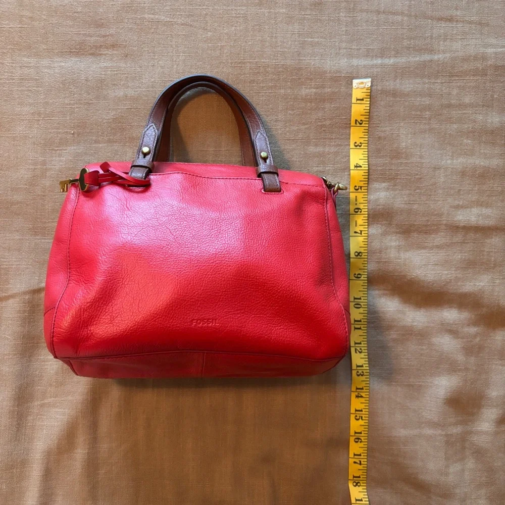 Fossil Satchel Rachel Medium Pebbled Leather Red Classic Preppy Crossbody Bag